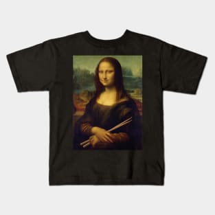 The Mona Lisa Holding Drum Sticks Funny Drummer Art Kids T-Shirt